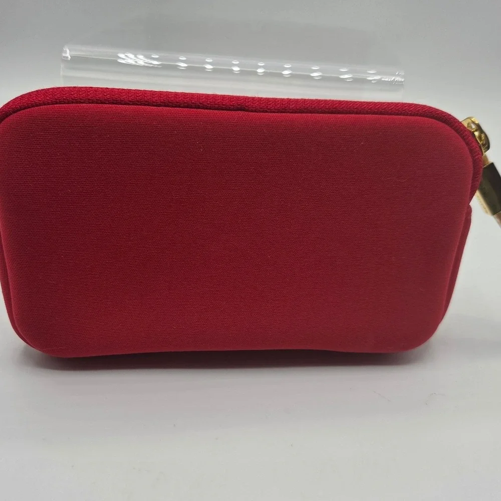 Rustic Cuff Red Wristlet Pouch Gold Logo‎ Detachable Strap Cosmetic Bag